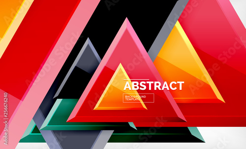 Triangles repetiton geometric abstract background  multicolored glossy triangular shapes  hi-tech poster cover design or web presentation template with copy space