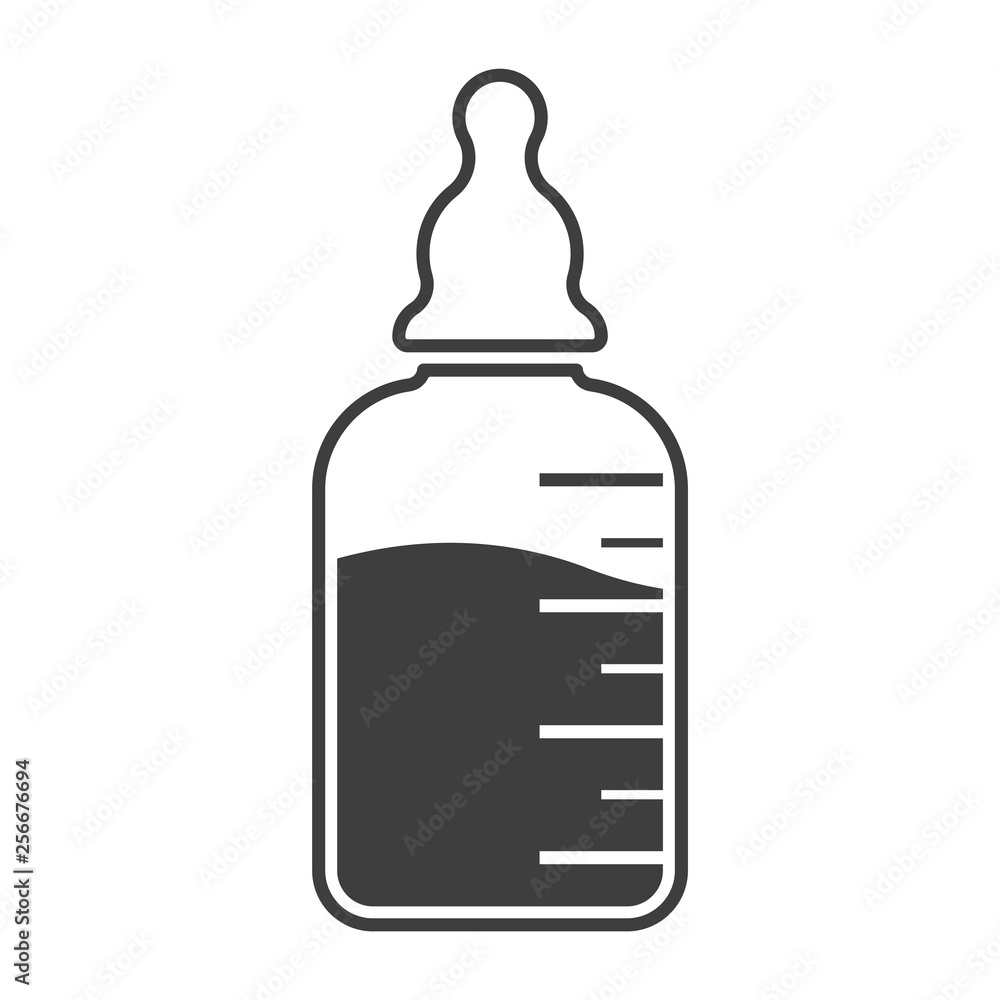 Baby bottle icon on drink. Vector on white background