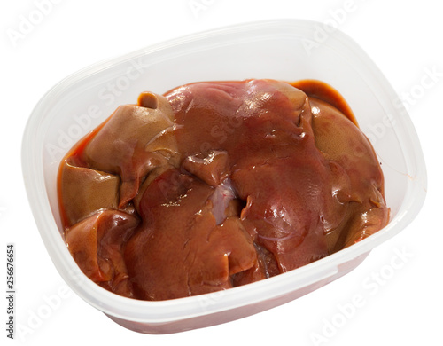 Raw rabbit liver in bowl