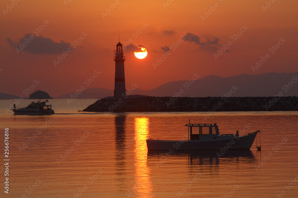 Fototapeta premium Seaside town of Turgutreis and spectacular sunsets