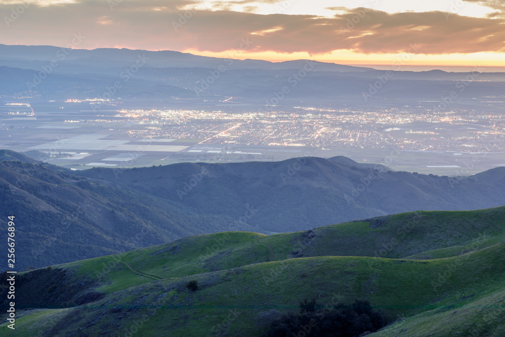 Evening Views of Salinas and Salinas Valley from the Summit of Fremont Peak State Park. Monterey County, California, USA.