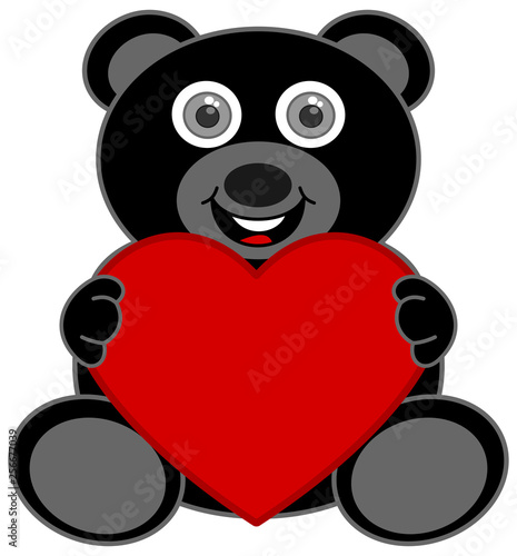 a black teddy bear happy to receive a heart