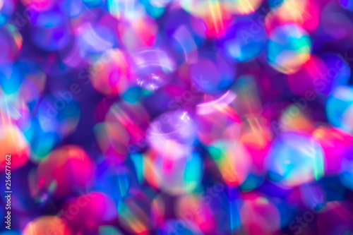 Rainbow blue glitter festive background with bokeh lights. Celebration concept for Holidays and anniversary.
