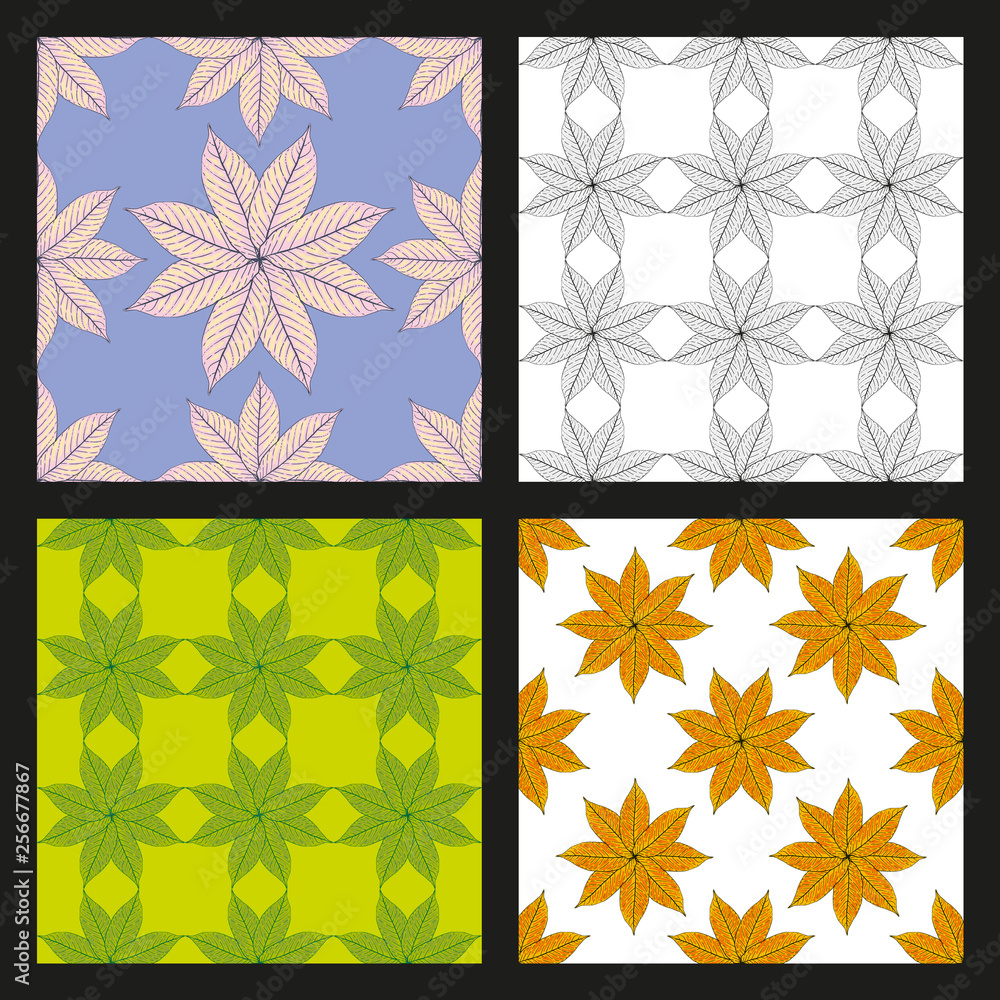 Set of Walnut leaves vector pattern