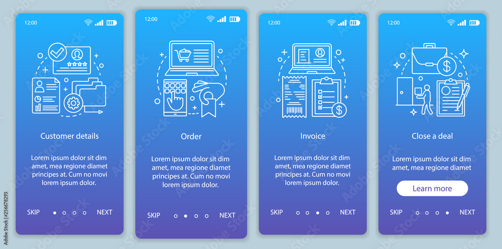 Internet shopping onboarding mobile app page screen vector templ