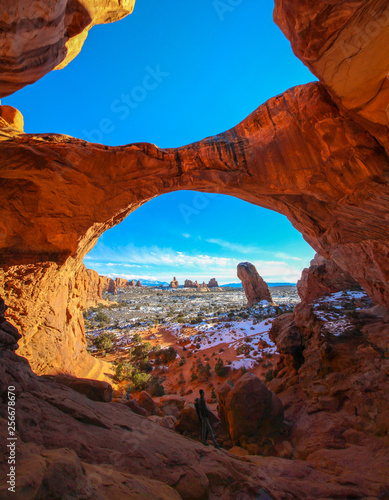 Inside Double Arch in Arches National Park