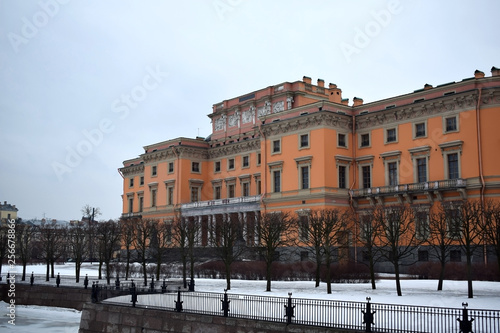 Saint Petersburg, Russia - March 16 2019: The exterior of Saint Michael's Castle against the cloudy sky
