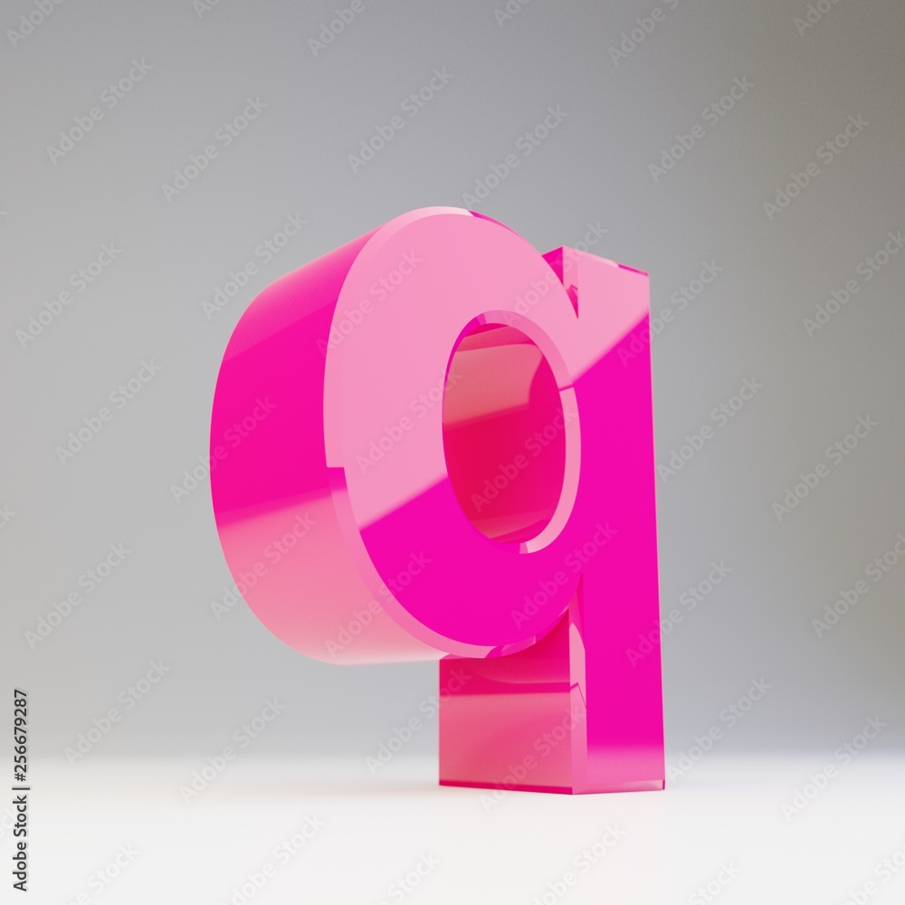 Giant 3D letter Q lowercase. Rendered glossy pink font isolated on white background. Giant 3D letter Q lowercase. Rendered glossy pink font isolated on white background.