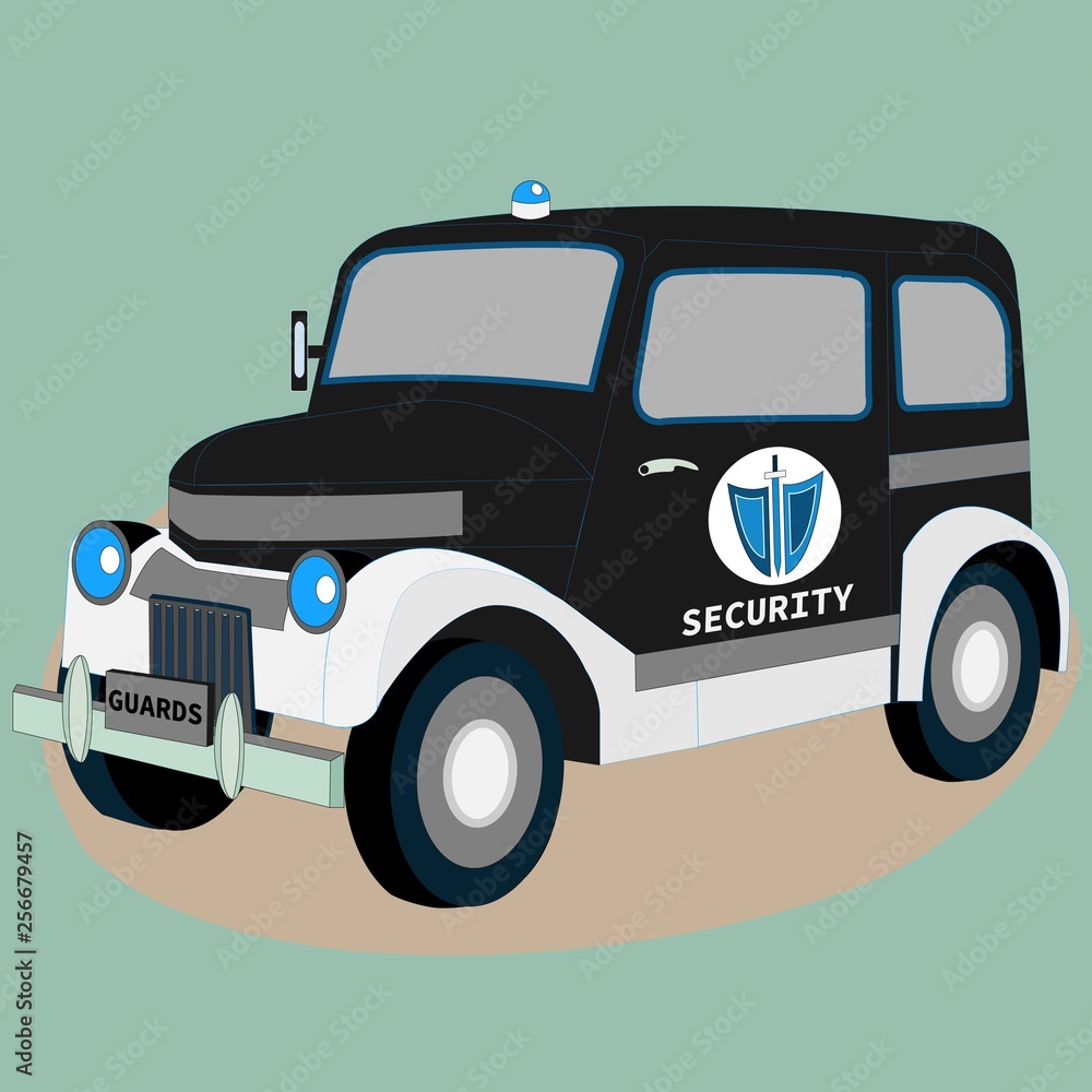 Security guard police retro car. Isometric 3D view of classic vehicle.  Vintage model of garage restoration. Graphic art isolated auto Stock Vector  | Adobe Stock
