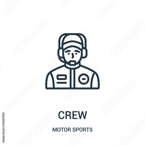 crew icon vector from motor sports collection. Thin line crew outline icon vector illustration. Linear symbol.