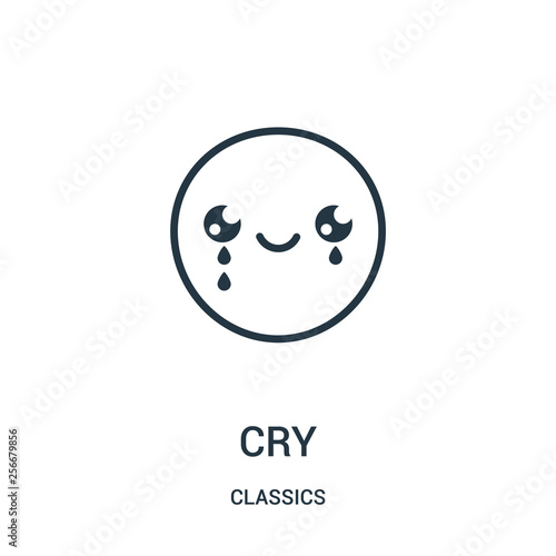 cry icon vector from classics collection. Thin line cry outline icon vector illustration. Linear symbol.