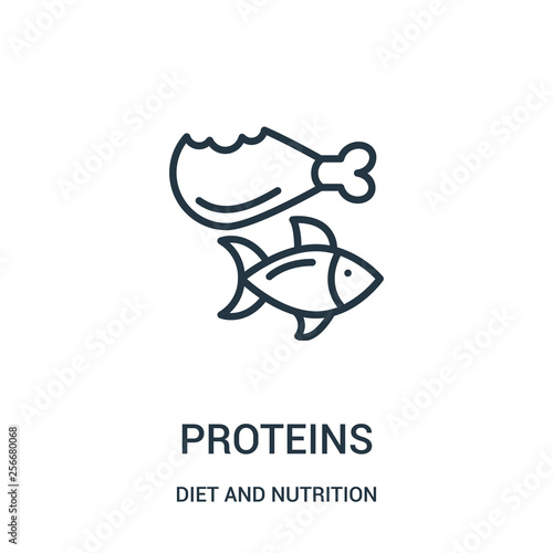 proteins icon vector from diet and nutrition collection. Thin line proteins outline icon vector illustration. Linear symbol.