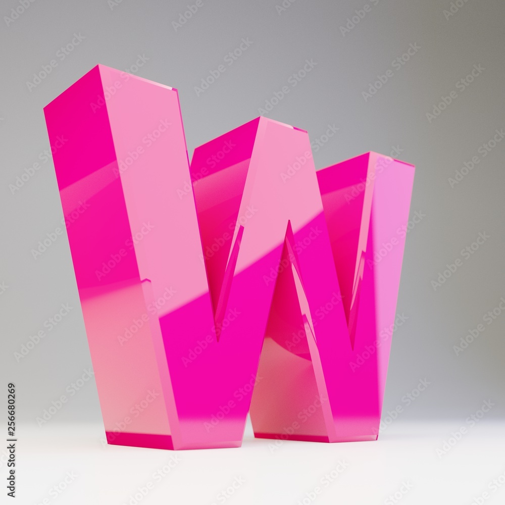 Giant 3D letter W uppercase. Rendered glossy pink font isolated on ...