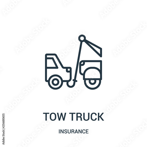 tow truck icon vector from insurance collection. Thin line tow truck outline icon vector illustration. Linear symbol.