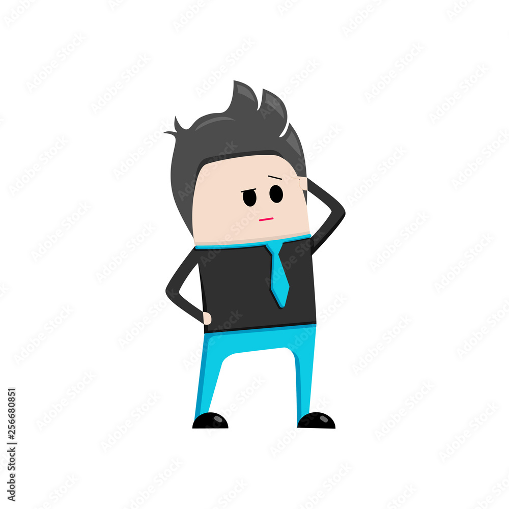 Confused thoughtful businessman isolated on white background, flat design Confused thoughtful businessman isolated on white background, flat design