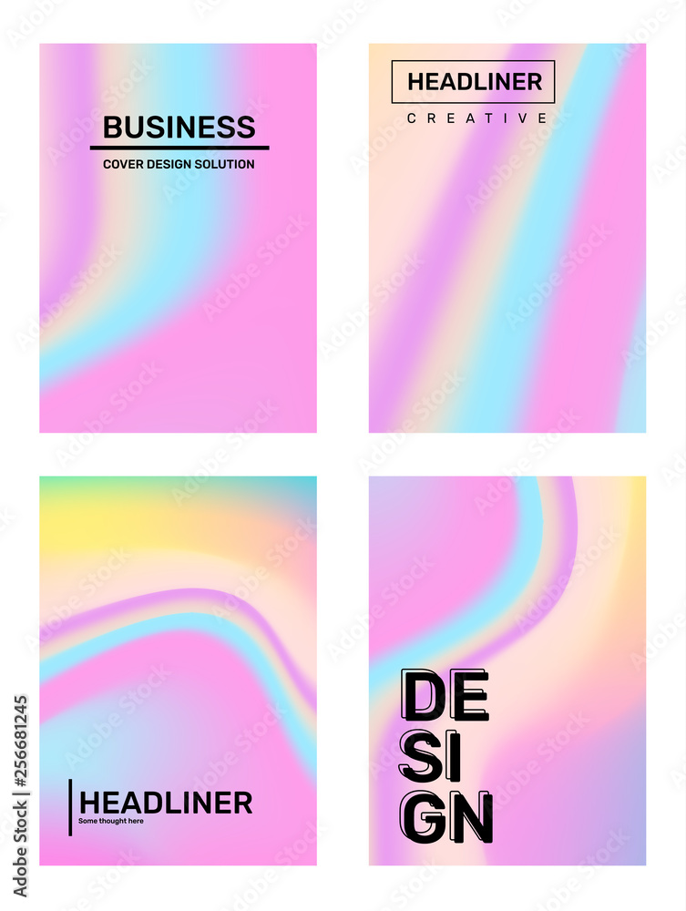 Vector set of creative rainbow abstract gradient illustration. Business template composition background with header.