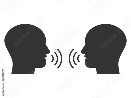 Head, people, listen and speak icon. Vector illustration, flat design.