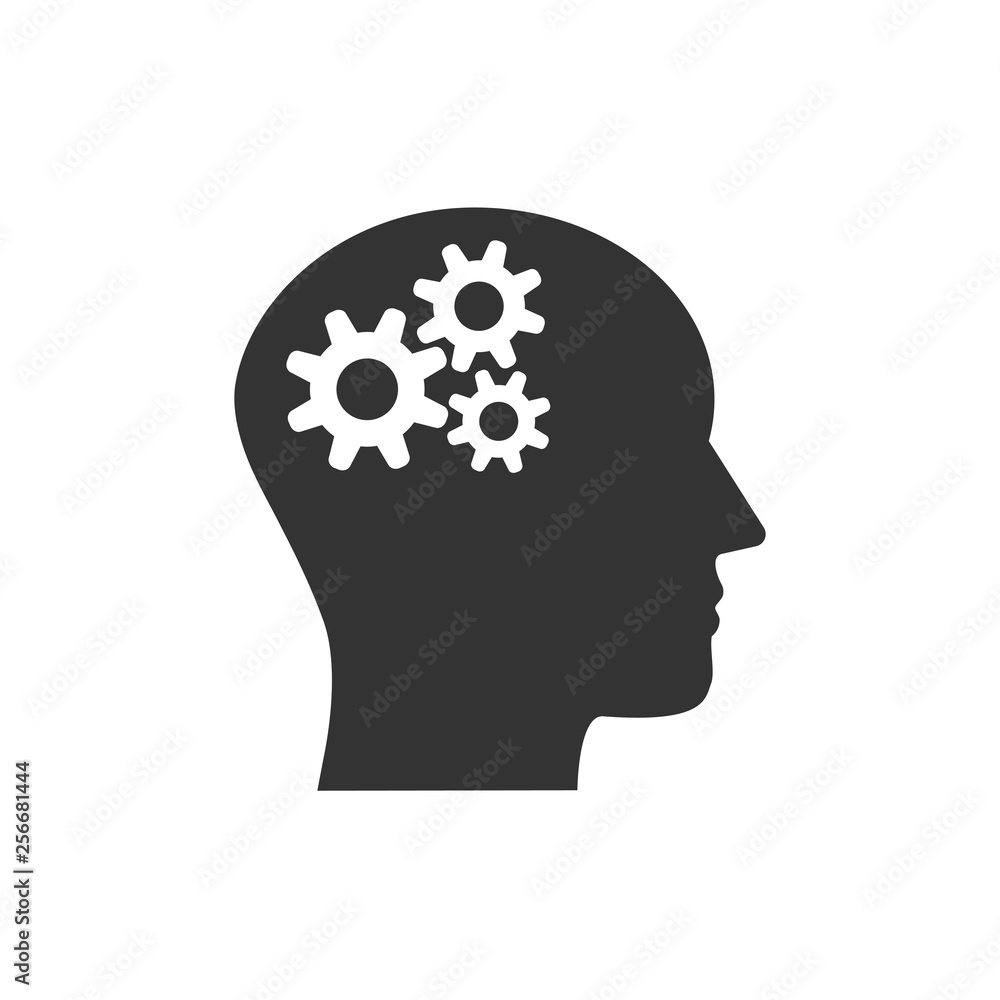 Head, gear, solution idea icon. Vector illustration, flat design. Head, gear, solution idea icon. Vector illustration, flat design.