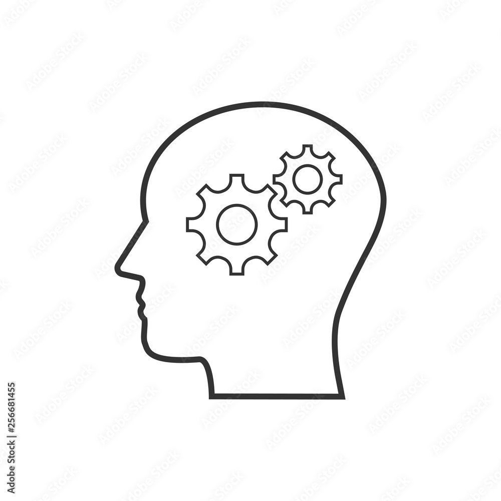 Head, gear, solution idea icon. Vector illustration, flat design. Head, gear, solution idea icon. Vector illustration, flat design.