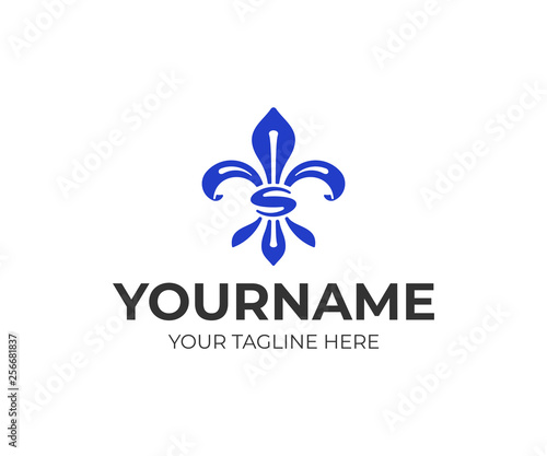Royal lily logo design. Heraldic lily vector design. Fleur de lis logotype
