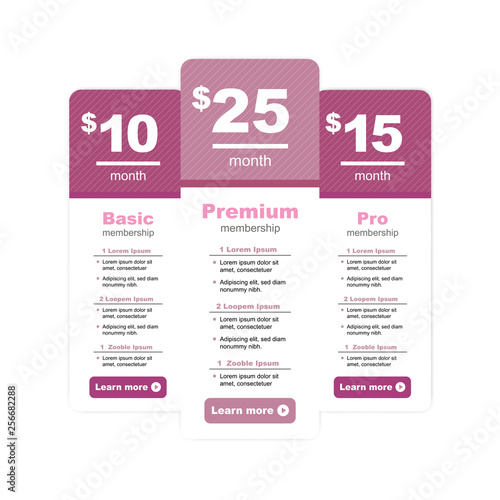 Premium Pricing and Membership Graphic w Different Options and Plans