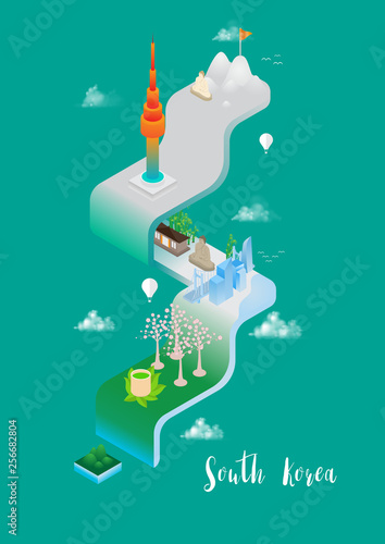 South Korea travel map isometric design. vector