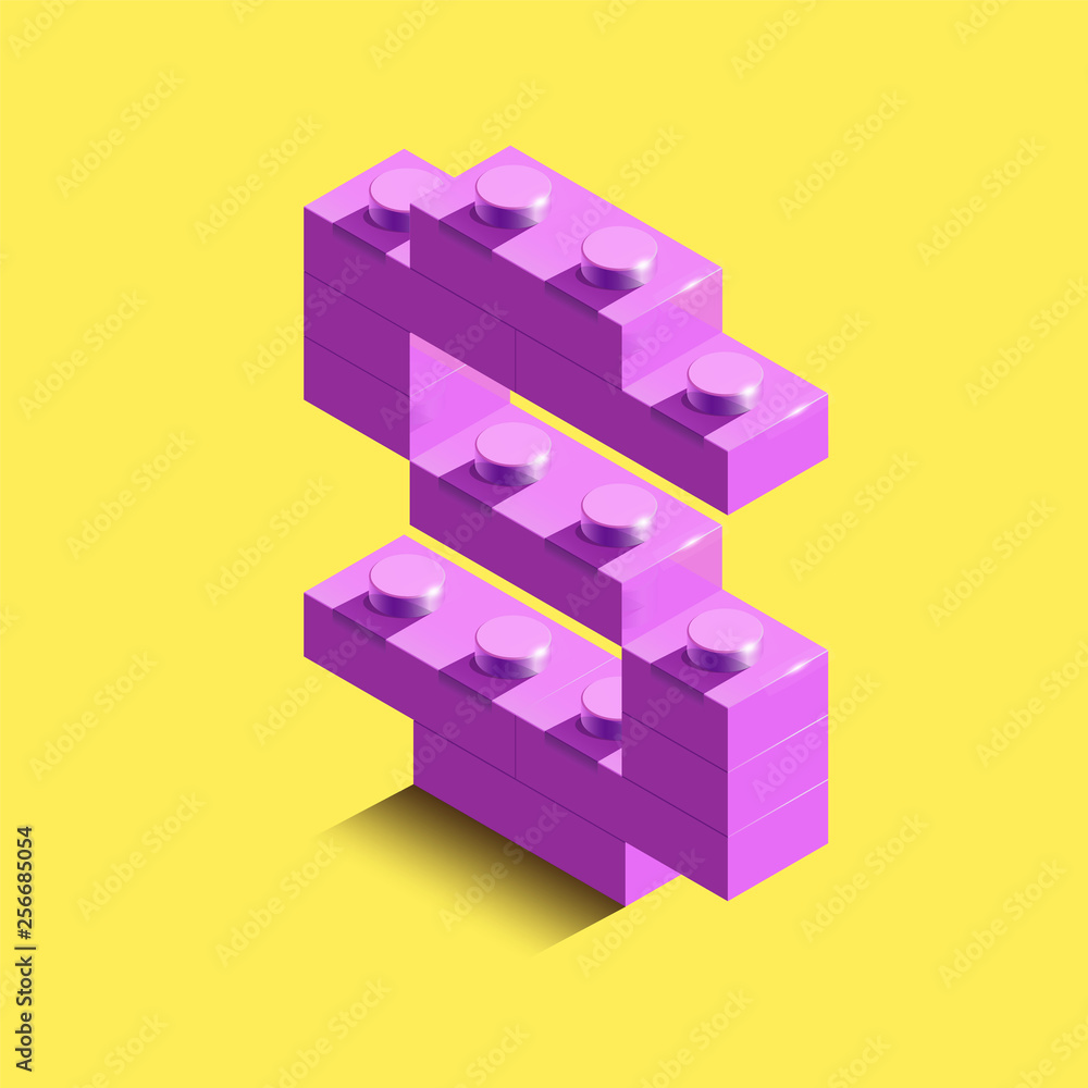 Realistic pink 3d isometric letter S of the alphabet from constructor bricks. Pink 3d isometric plastic letter from the building blocks.3d letters Realistic pink 3d isometric letter S of the alphabet from constructor bricks. Pink 3d isometric plastic letter from the building blocks.3d letters