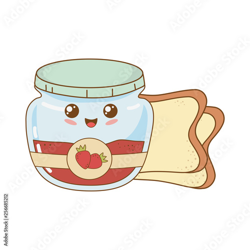 strawberry jam pot and bread kawaii character