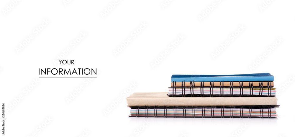 Stack notebooks pattern on white background isolation Stack notebooks pattern on white background isolation