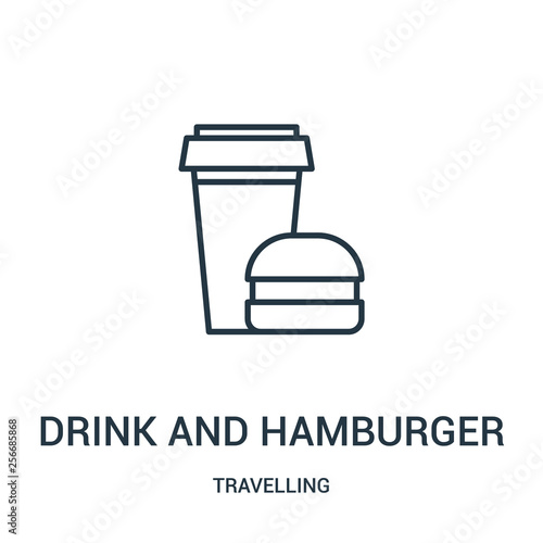 drink and hamburger icon vector from travelling collection. Thin line drink and hamburger outline icon vector illustration. Linear symbol.