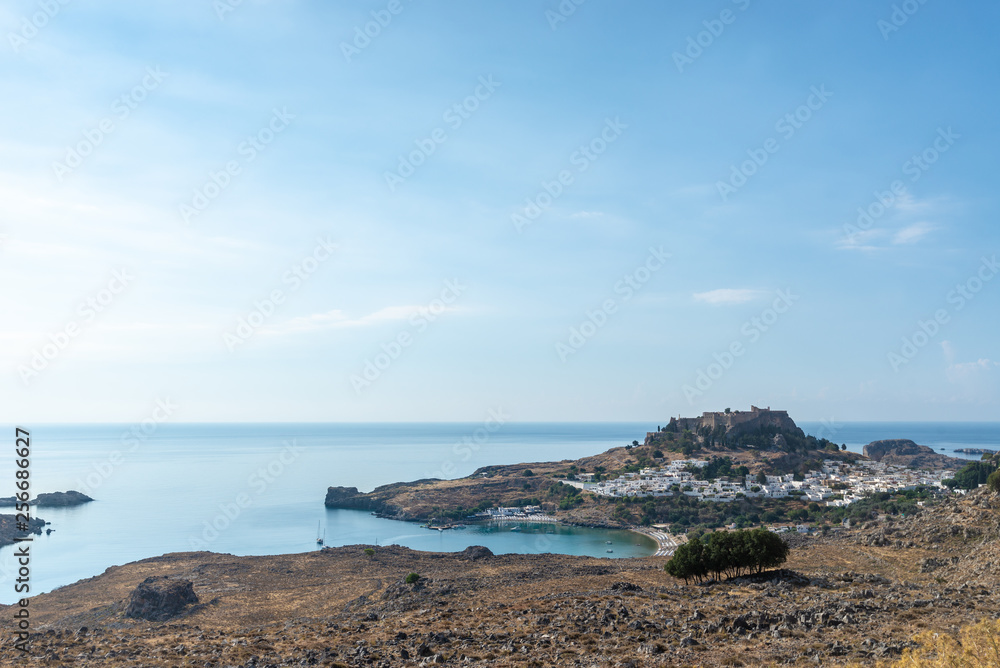 Landscape view of beautiful bay of Lindos