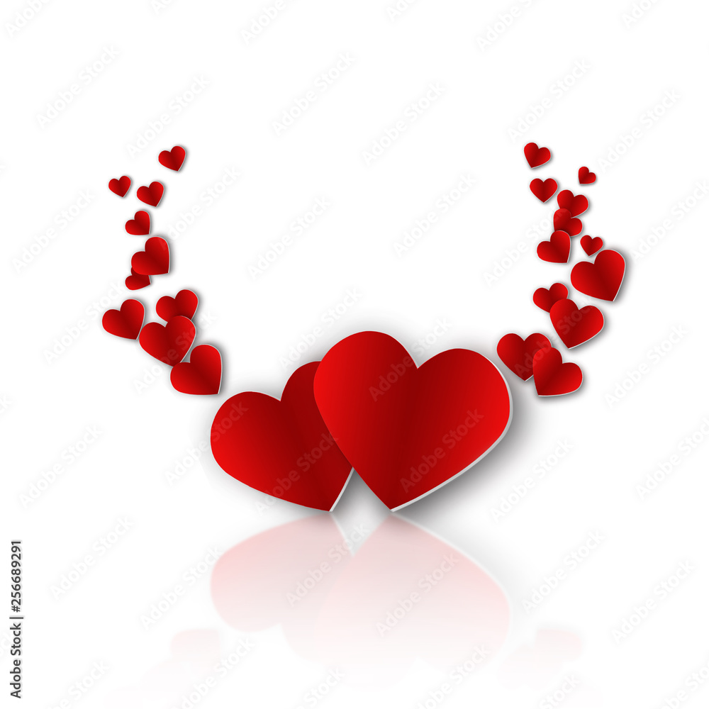   Red heart on a white background with reflection shadow.