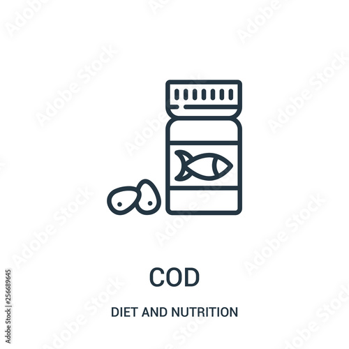 cod icon vector from diet and nutrition collection. Thin line cod outline icon vector illustration. Linear symbol.