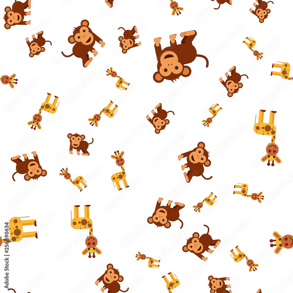 Fototapeta premium Seamless pattern of monkey and giraffe