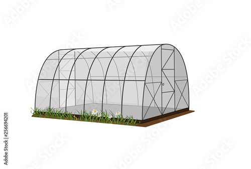 Illustration of a greenhouse, a greenhouse on a white background, for growing plants and vegetables. Vector