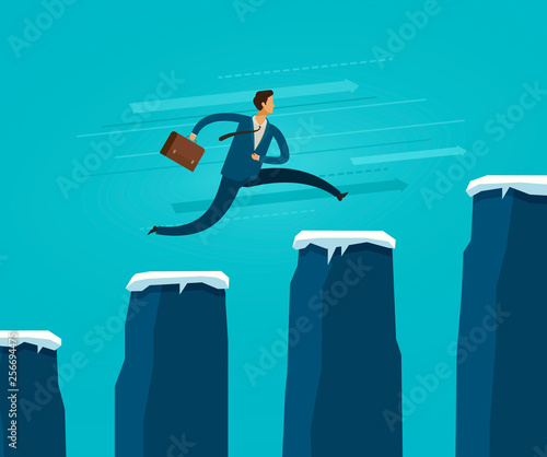 Businessman jumping on chart columns. Successful business concept. Vector illustration