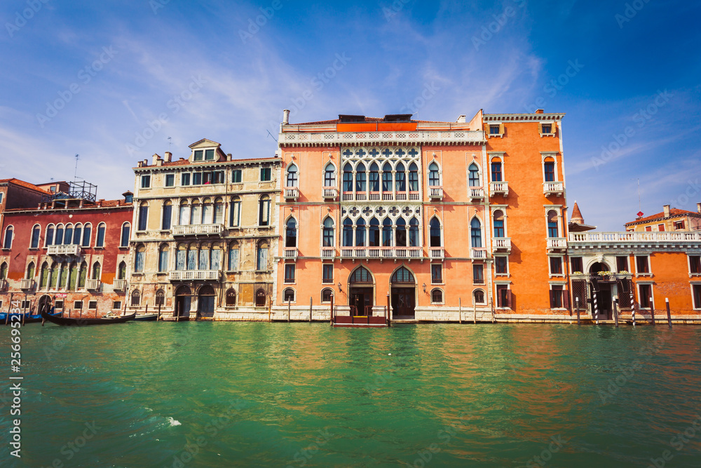 Typical colorful venetian houses along Grand Canal
