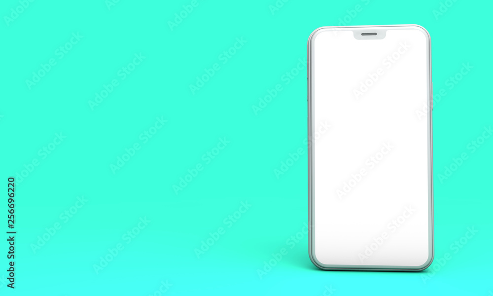Smartphone mockup with blank white screen on a green background. 3D Render Smartphone mockup with blank white screen on a green background. 3D Render