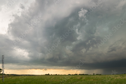 Severe thunderstorm with ominous sky in north central Nebraska