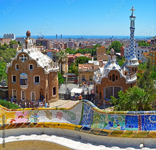  Famous Park Guell, architectural landmark designed by the famous architect Antonio Gaudi.