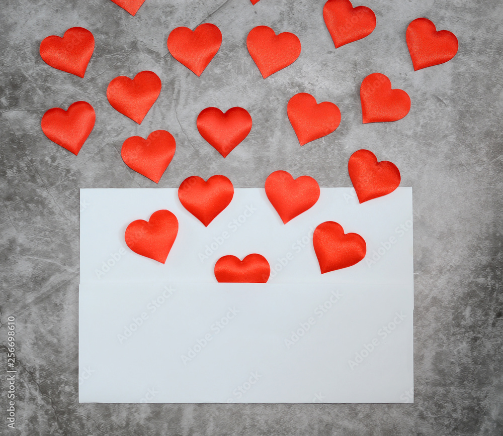Greeting card with hearts on a gray background