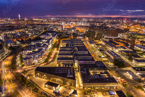 Beautiful drone shot of viennas night city lights