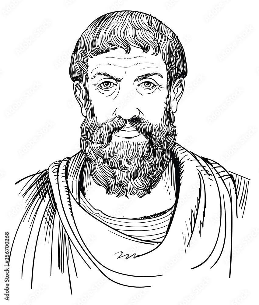 Greek philosopher Epicurus portrait in line art illustration Stock ...