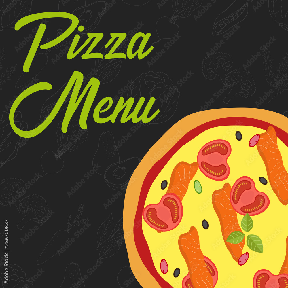 Menu concept. Flat style pizza. Fast food. Vector illustration Menu concept. Flat style pizza. Fast food. Vector illustration