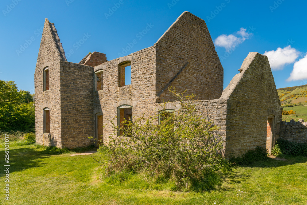 Ruin in the abandoned Tyneham Village near Kimmeridge, Jurassic Coast, Dorset, UK Ruin in the abandoned Tyneham Village near Kimmeridge, Jurassic Coast, Dorset, UK