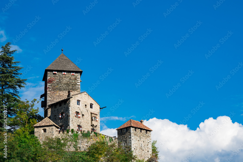 Castel Branzoll in Chiusa (Klausen), Italy. blue sky, space for text