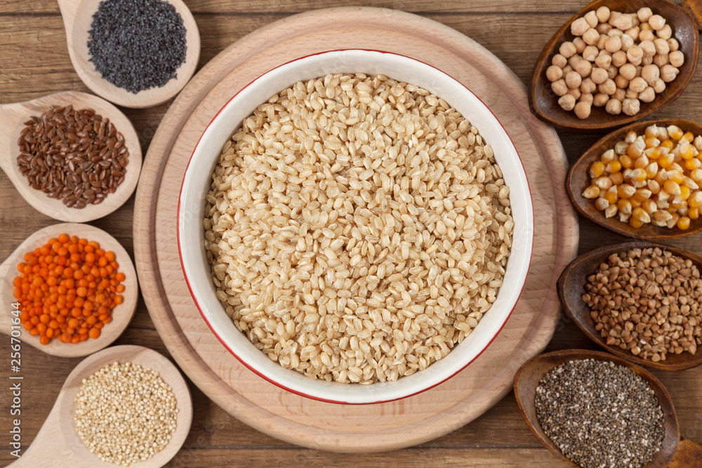 Grains and seeds variety - healthy food concept Grains and seeds variety - healthy food concept