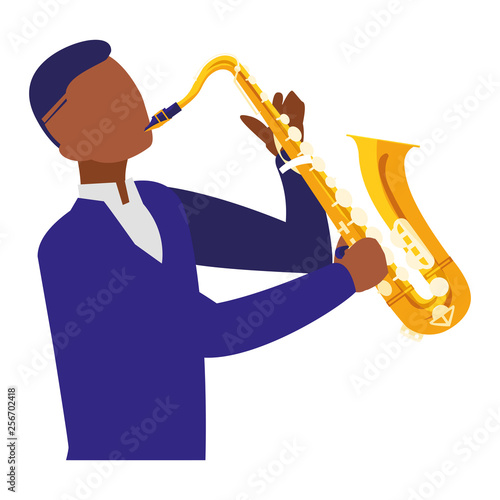 black musician jazz playing saxophone character