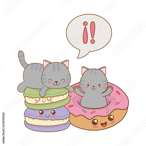 cute little cats with donuts kawaii characters