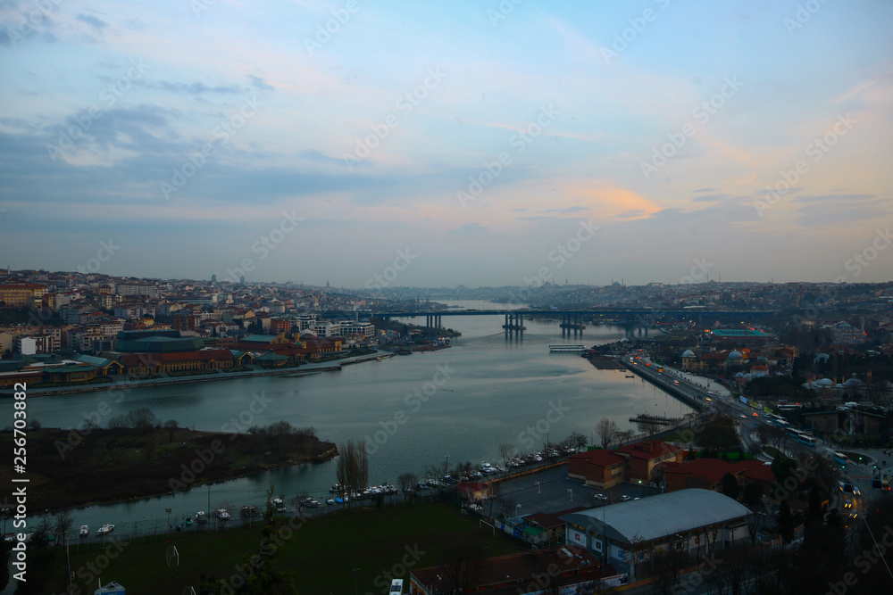 Fototapeta Image of Pierre Loti Hill estuary river. Small islands for the river. It was shooting in Istanbul.